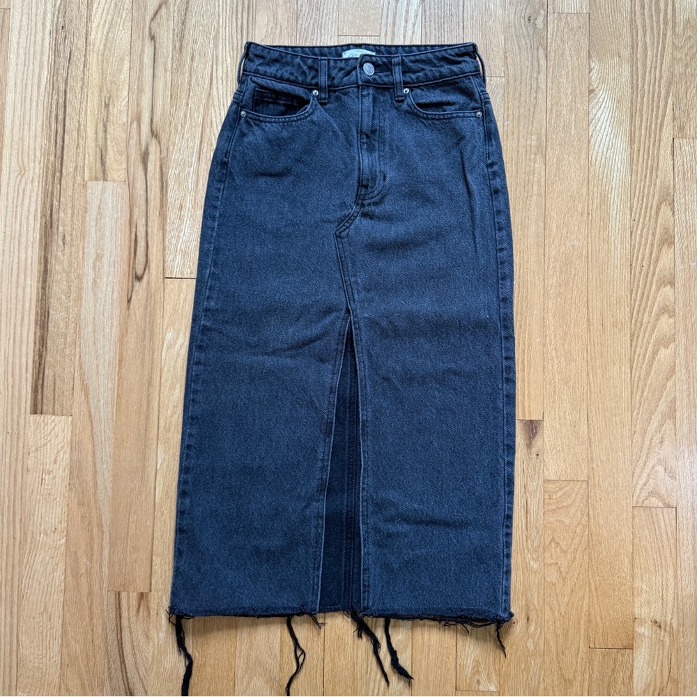 PacSun Black High-Rise Denim Midi Skirt